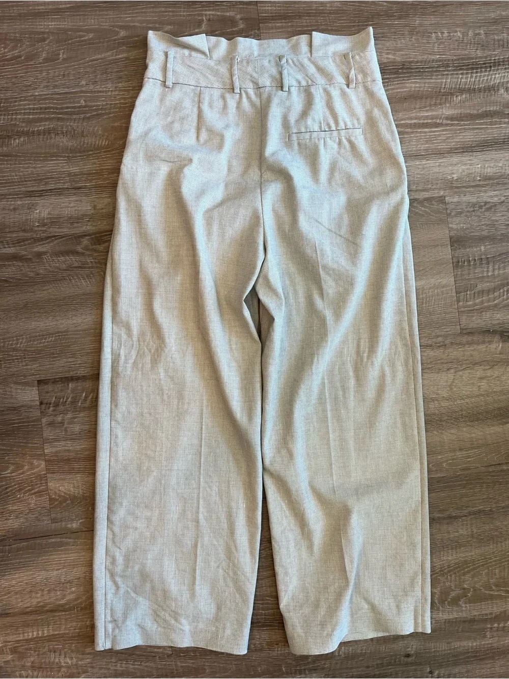 Mango white size 10 tan gingham paper bag pleated linen blend pants